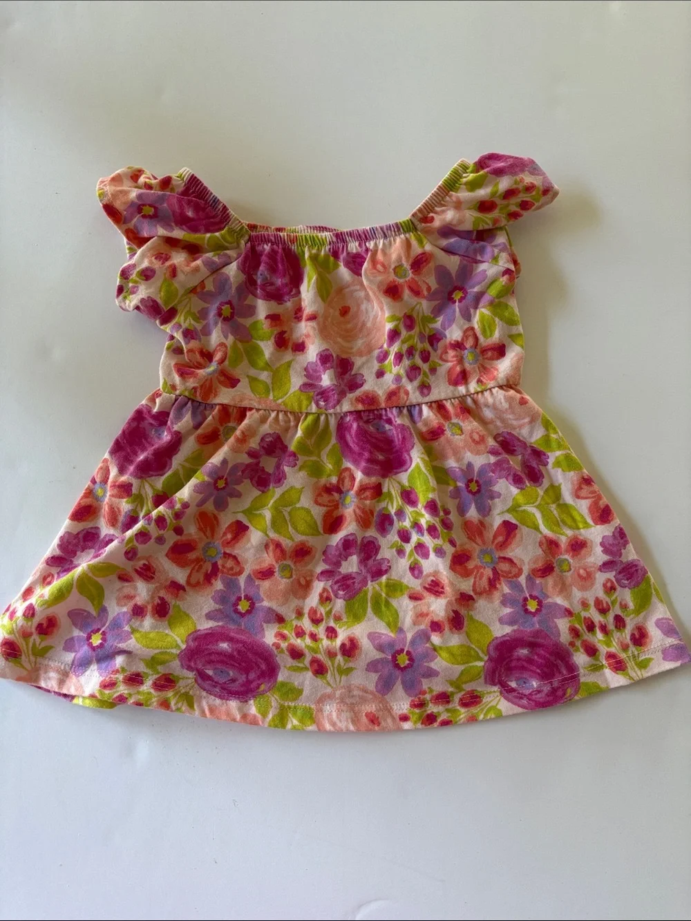 The Children's Place Pink Floral Dress with Green Leaves